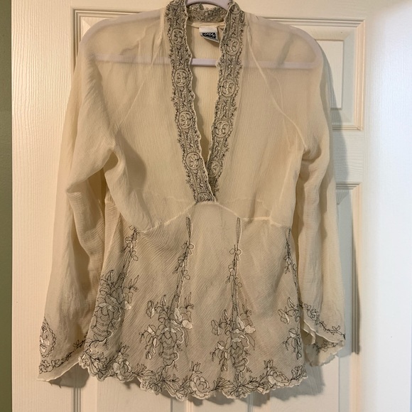 Johnny Was Tops - JOHNNY WAS✨| SHEER SILK FLORAL DETAILED BLOUSE